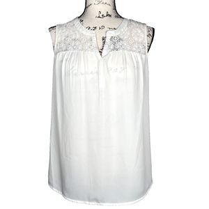 DR2 Daniel Rainn Sz S Sleeveless Sweetheart Sheer Top Blouse Lace V-Neck White